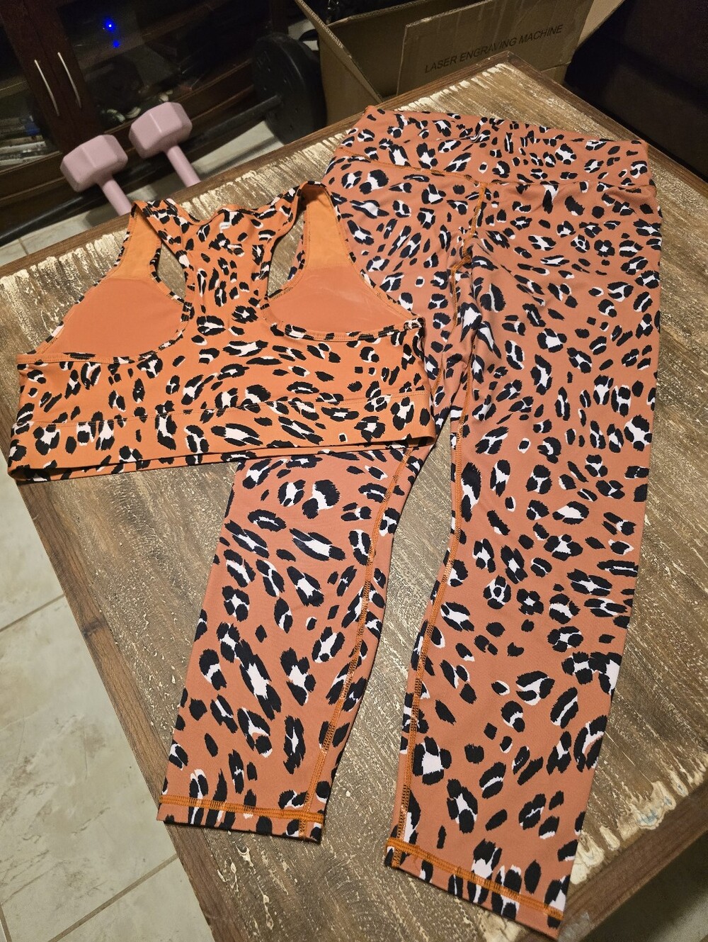 Fabletics Orange Leopard Print Sports Bra & Leggings Set